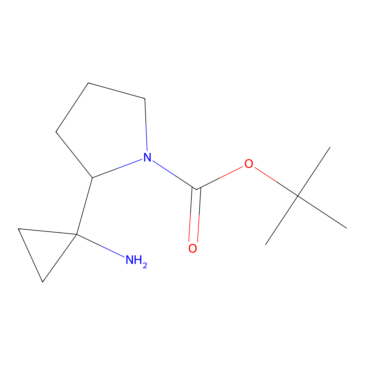 Tert-butyl 2-(1-aminocyclopropyl)pyrrolidine-1-carboxylate molecular structure, CAS 1781639-68-6