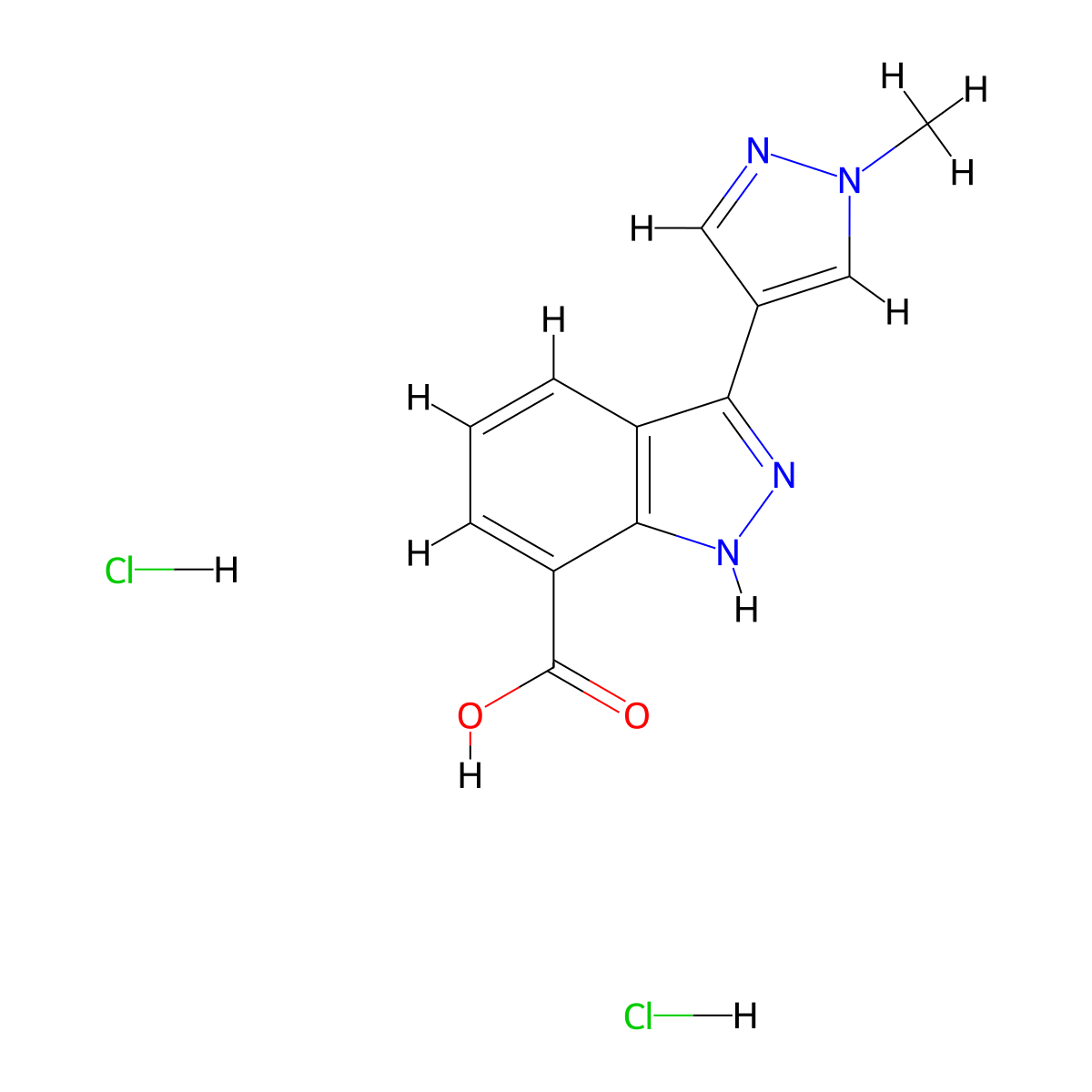 3-(1-methyl-1H-pyrazol-4-yl)-1H-indazole-7-carboxylic acid dihydrochloride molecular structure, CAS 1781660-95-4