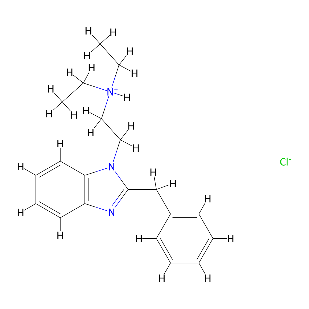 2-(2-Benzyl-1H-benzimidazol-1-yl)-N,N-diethylethan-1-amine--hydrogen chloride (1/1) molecular structure, CAS 17817-84-4