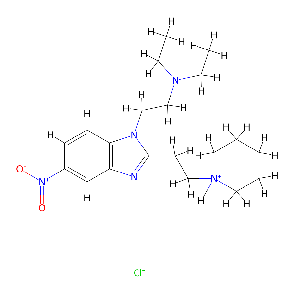 Benzimidazole, 1-(2-diethylaminoethyl)-5-nitro-2-piperidinoethyl-, hydrochloride molecular structure, CAS 17817-85-5
