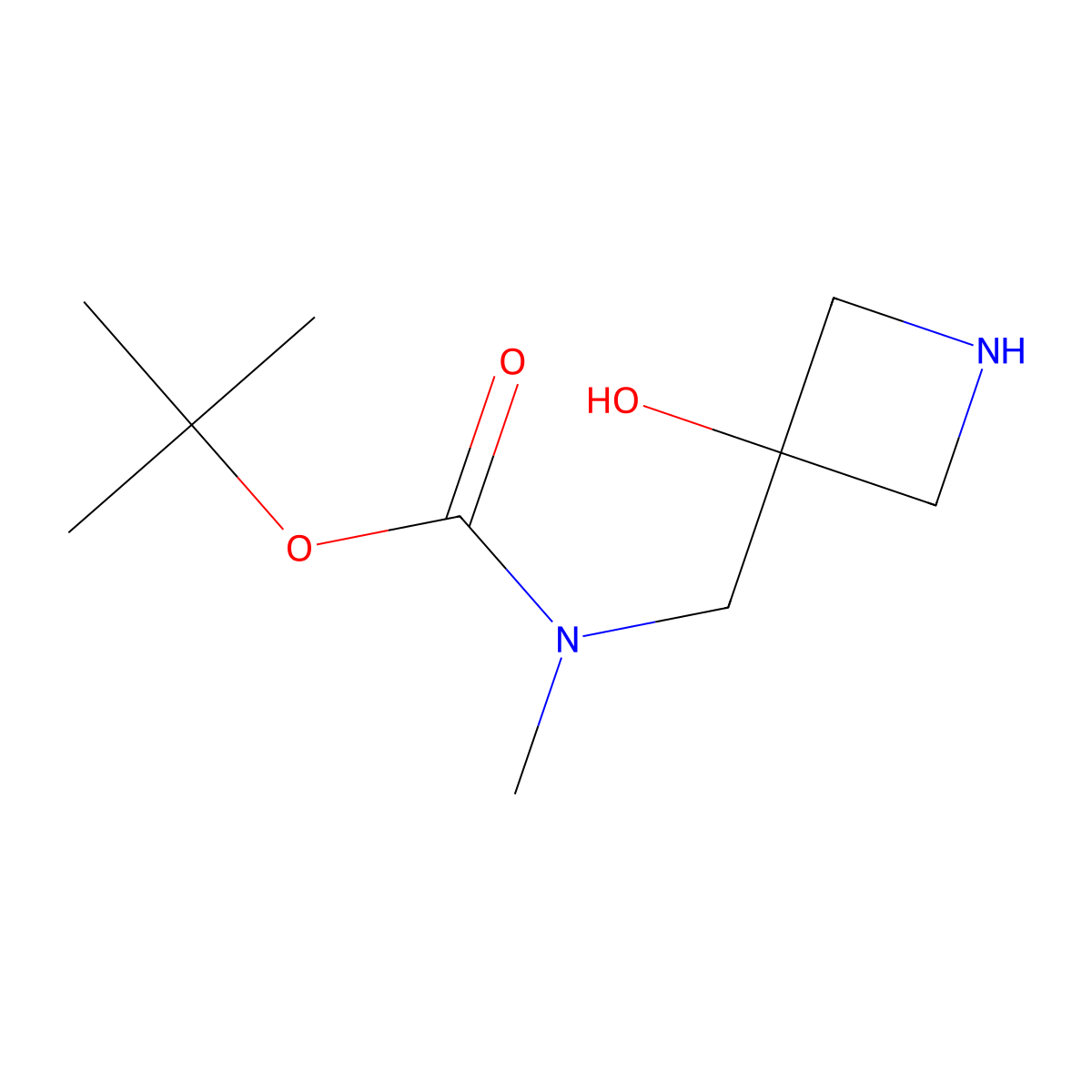 tert-butyl N-[(3-hydroxyazetidin-3-yl)methyl]-N-methylcarbamate molecular structure, CAS 1781708-56-2
