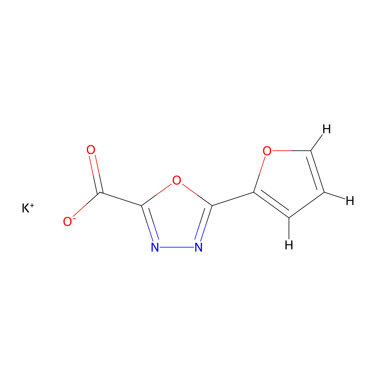 Potassium 5-(furan-2-yl)-1,3,4-oxadiazole-2-carboxylate molecular structure, CAS 1781750-66-0