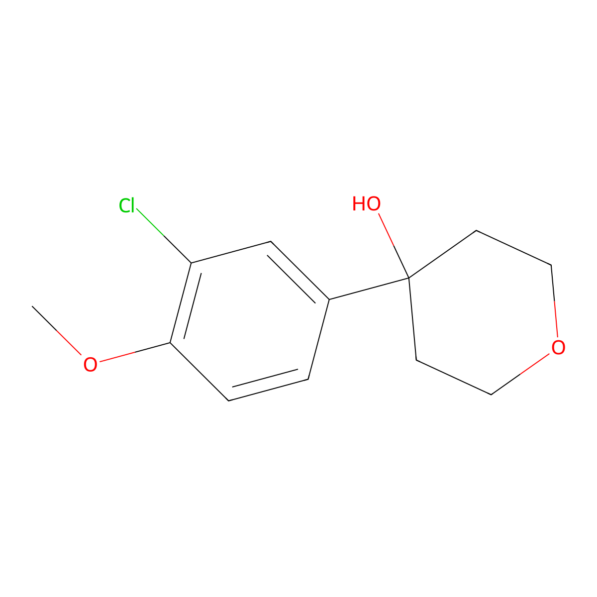 4-(3-chloro-4-methoxyphenyl)tetrahydro-2H-pyran-4-ol molecular structure, CAS 1781759-83-8