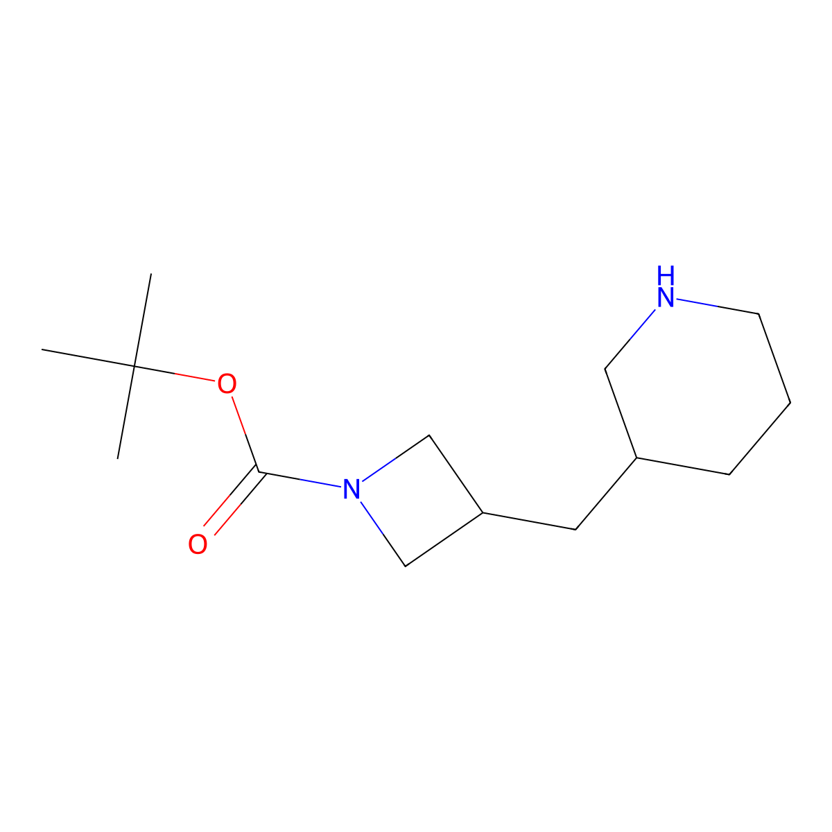 Tert-butyl 3-[(piperidin-3-yl)methyl]azetidine-1-carboxylate molecular structure, CAS 1781790-57-5
