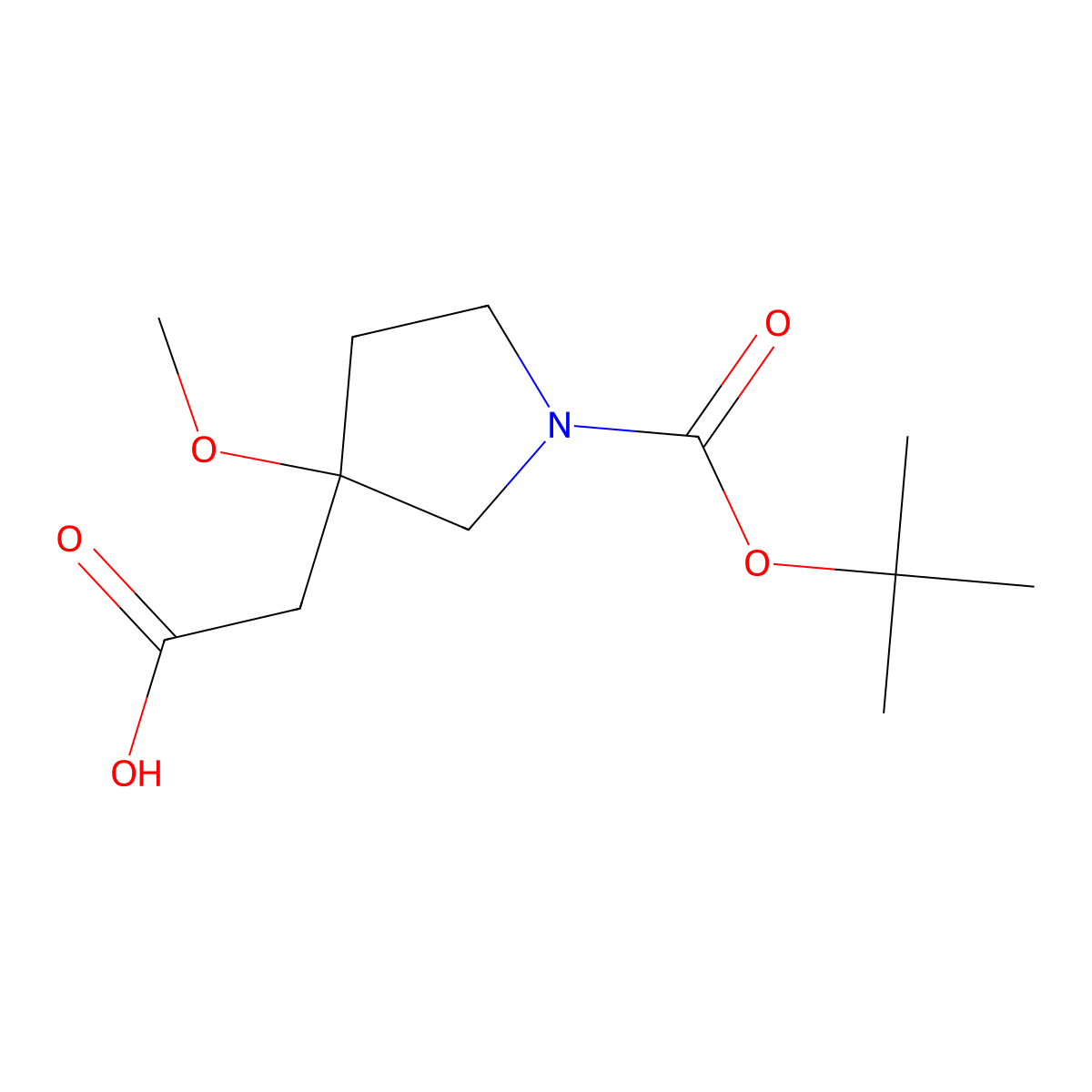 2-(1-(tert-Butoxycarbonyl)-3-methoxypyrrolidin-3-yl)acetic acid molecular structure, CAS 1781799-84-5