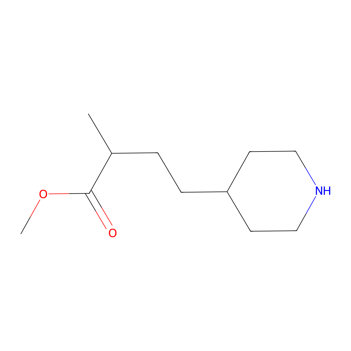 Methyl 2-methyl-4-(piperidin-4-yl)butanoate molecular structure, CAS 1781806-32-3