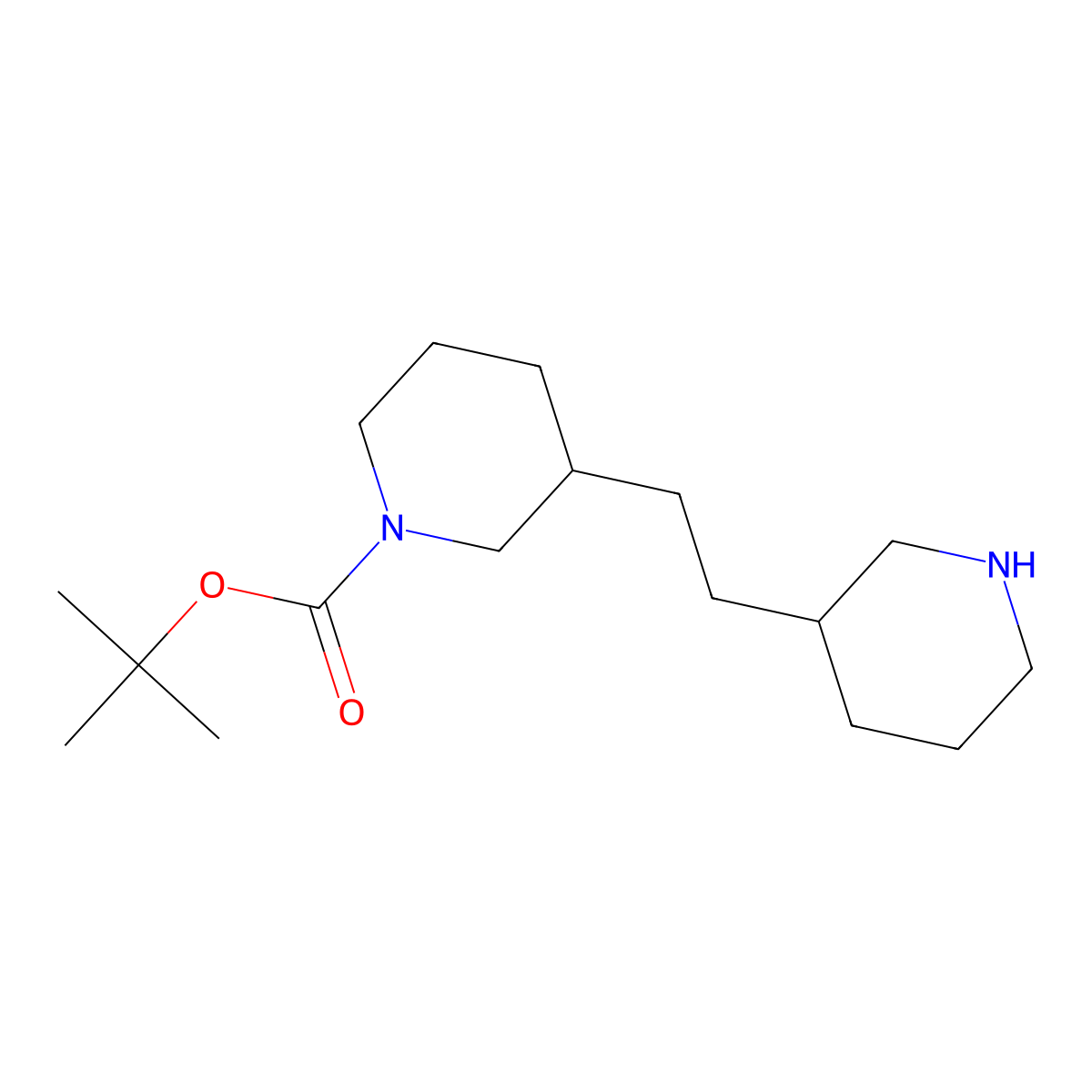 Tert-butyl 3-[2-(piperidin-3-yl)ethyl]piperidine-1-carboxylate molecular structure, CAS 1781841-15-3