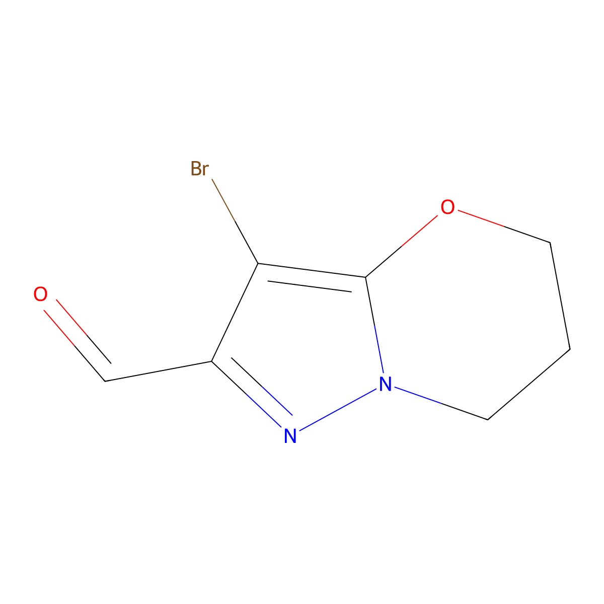 3-bromo-5H,6H,7H-pyrazolo[3,2-b][1,3]oxazine-2-carbaldehyde molecular structure, CAS 1781843-81-9