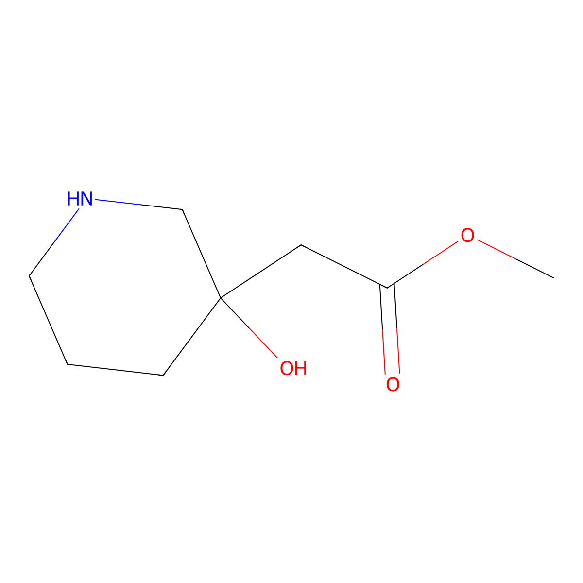Methyl 2-(3-hydroxypiperidin-3-yl)acetate molecular structure, CAS 1781846-09-0