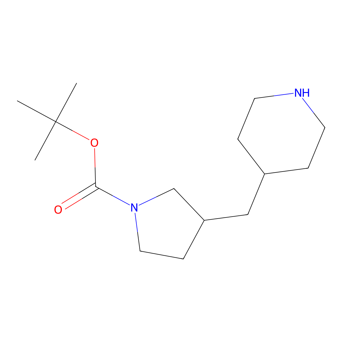 Tert-butyl 3-[(piperidin-4-yl)methyl]pyrrolidine-1-carboxylate molecular structure, CAS 1781848-90-5