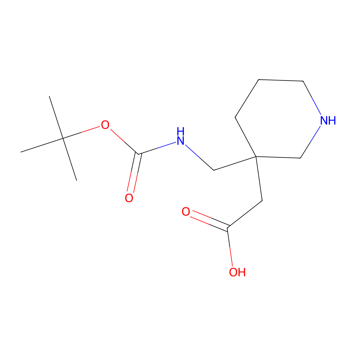 2-[3-({[(Tert-butoxy)carbonyl]amino}methyl)piperidin-3-yl]acetic acid molecular structure, CAS 1781857-29-1