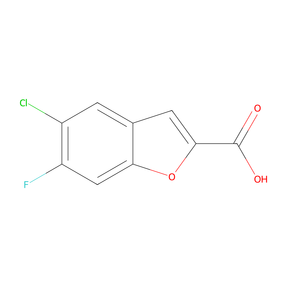 5-Chloro-6-fluoro-1-benzofuran-2-carboxylic acid molecular structure, CAS 1781859-25-3