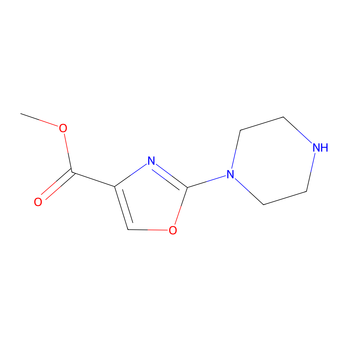 Methyl 2-(piperazin-1-yl)-1,3-oxazole-4-carboxylate molecular structure, CAS 1781866-36-1