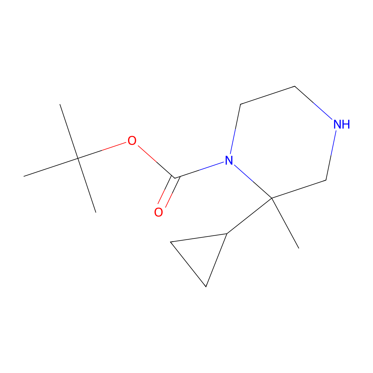 Tert-butyl 2-cyclopropyl-2-methylpiperazine-1-carboxylate molecular structure, CAS 1781873-37-7