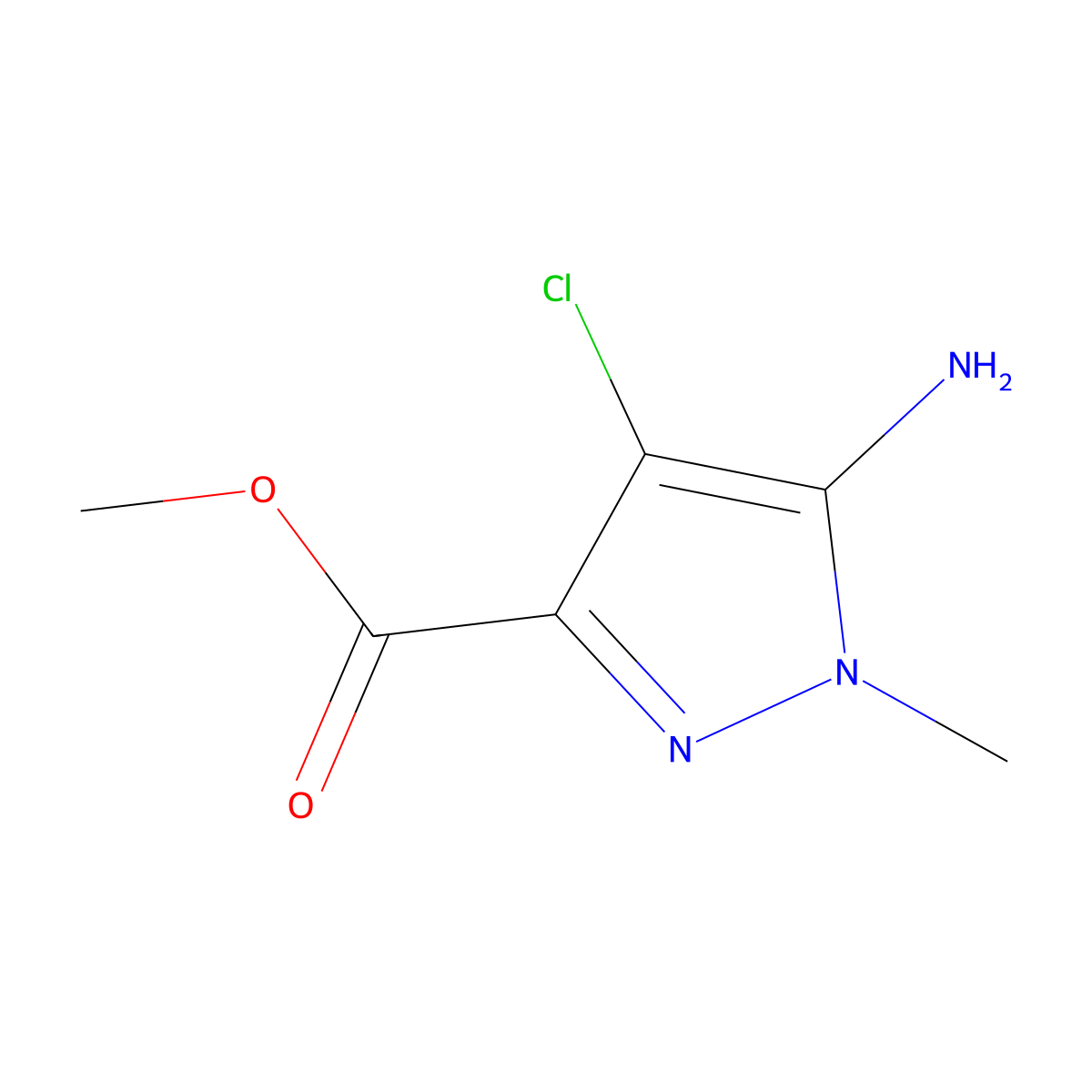 Methyl 5-amino-4-chloro-1-methyl-1H-pyrazole-3-carboxylate molecular structure, CAS 1781890-07-0