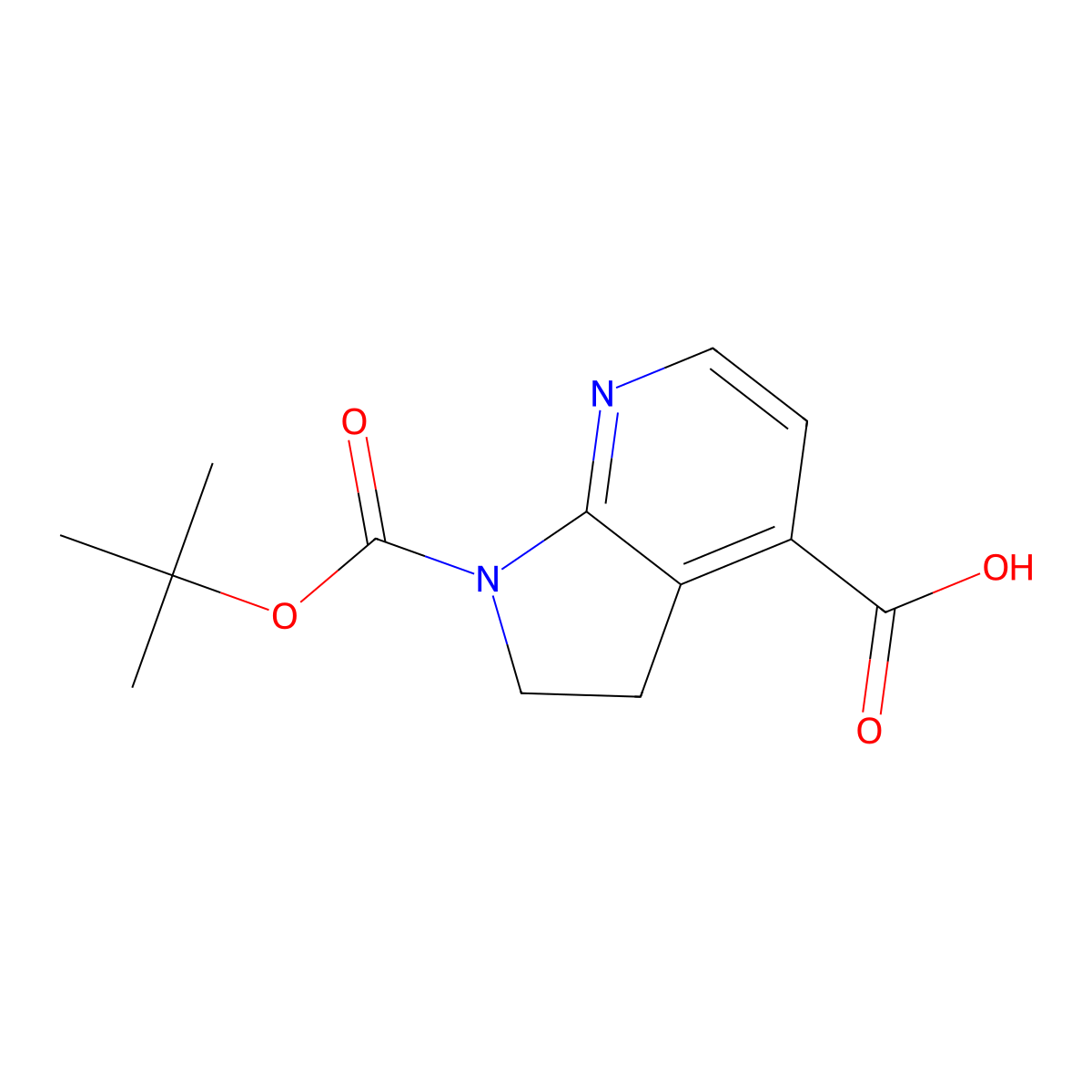 1-((tert-butoxy)carbonyl)-1H,2H,3H-pyrrolo(2,3-b)pyridine-4-carboxylic acid molecular structure, CAS 1781907-25-2