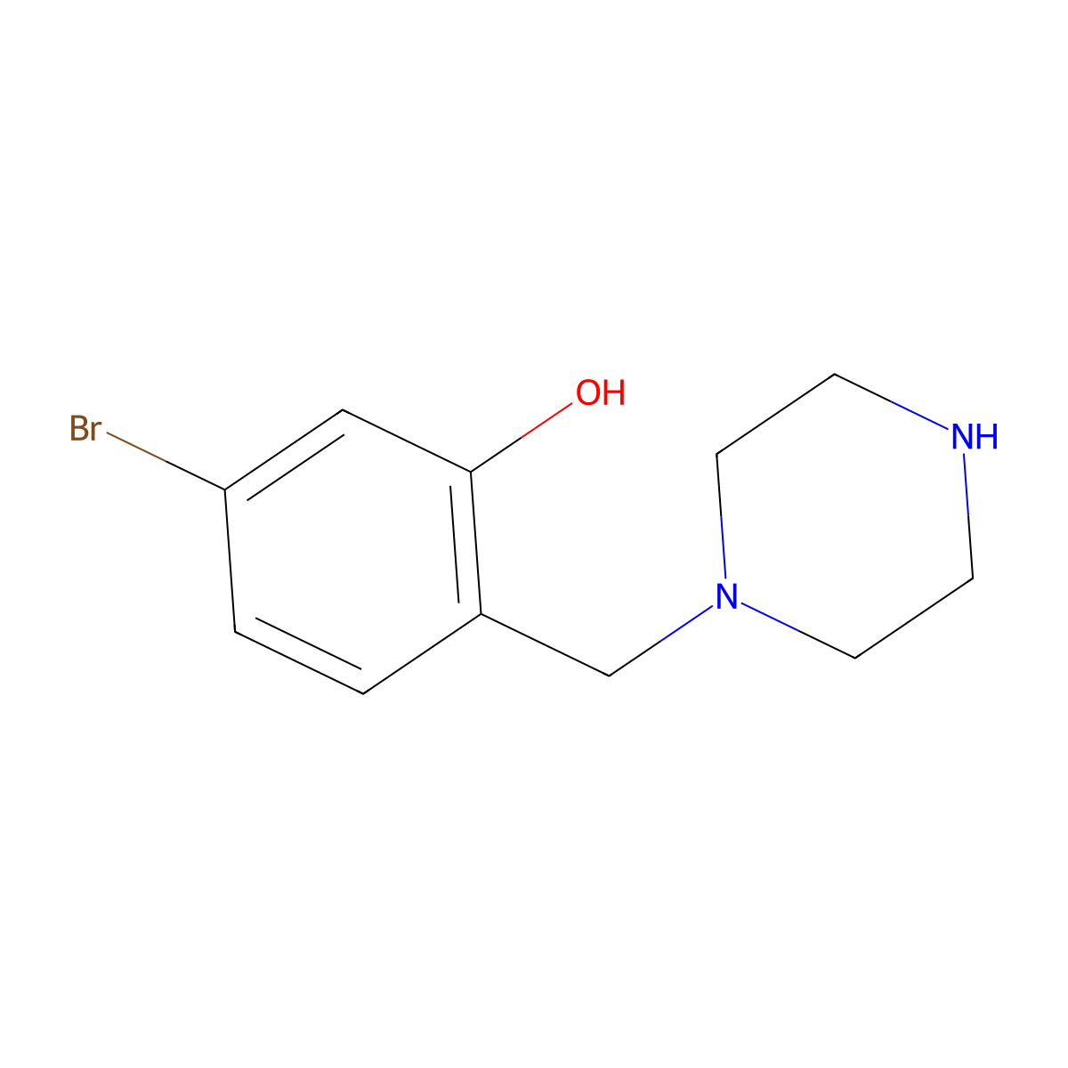 5-Bromo-2-[(piperazin-1-yl)methyl]phenol molecular structure, CAS 1781916-29-7