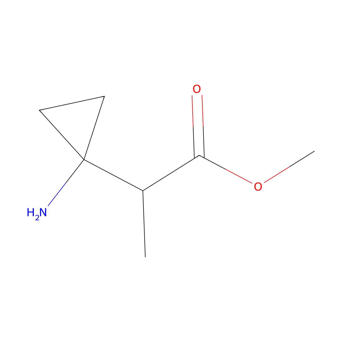 Methyl 2-(1-aminocyclopropyl)propanoate molecular structure, CAS 1781931-21-2
