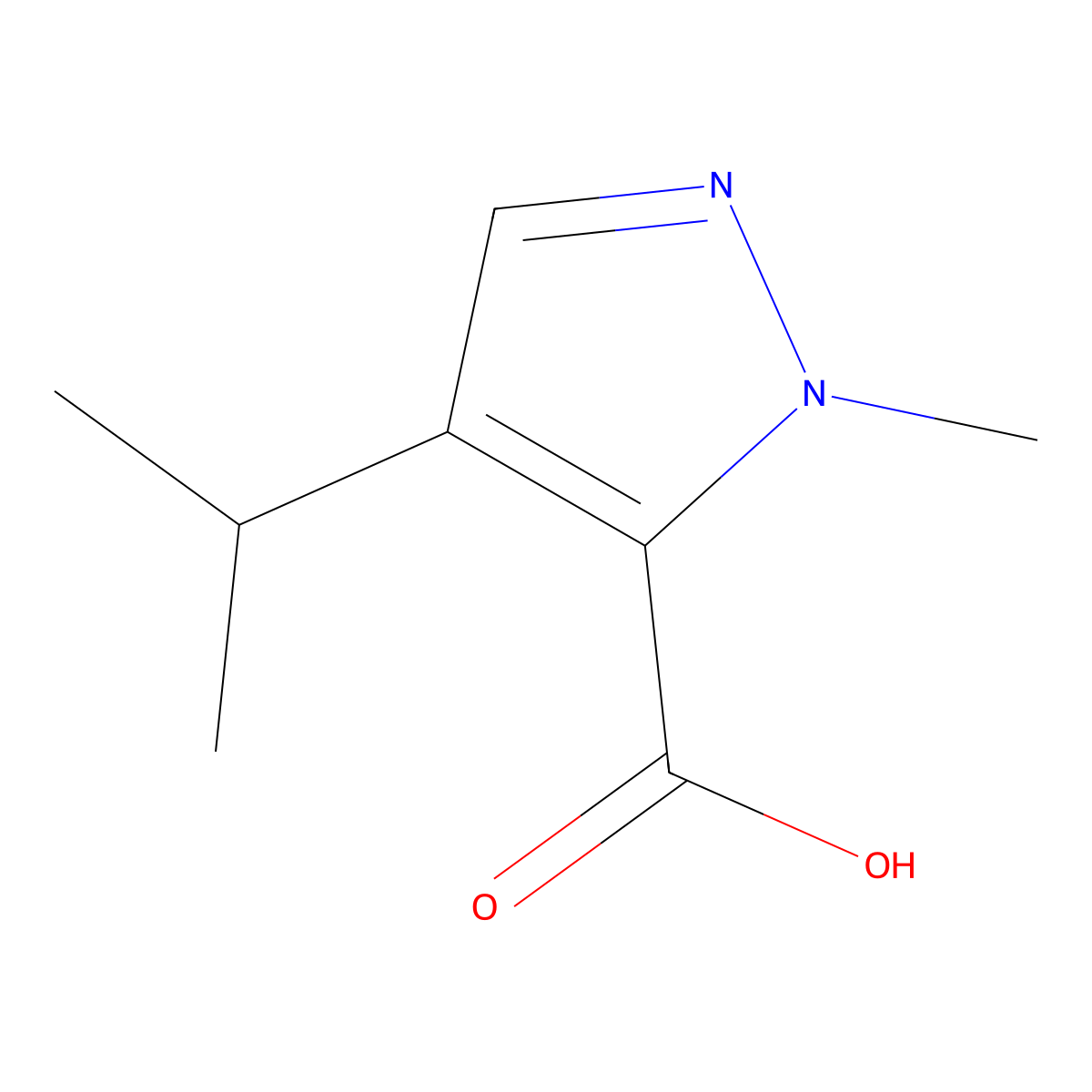 1-methyl-4-(propan-2-yl)-1H-pyrazole-5-carboxylic acid molecular structure, CAS 1781950-08-0