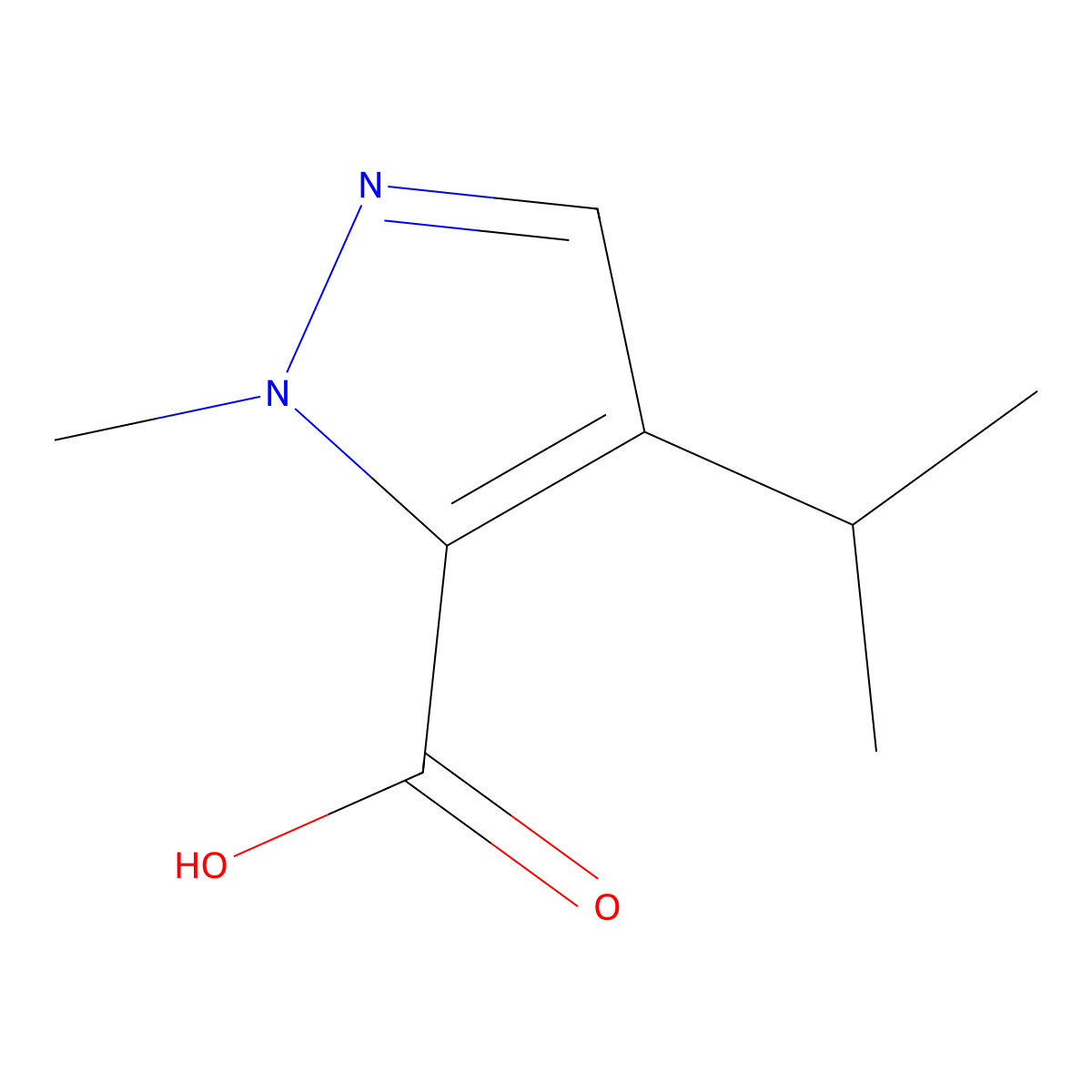 1-methyl-4-(propan-2-yl)-1H-pyrazole-5-carboxylic acid molecular structure, CAS 1781950-08-0