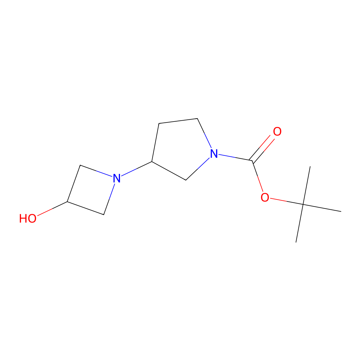 Tert-butyl 3-(3-hydroxyazetidin-1-yl)pyrrolidine-1-carboxylate molecular structure, CAS 1781982-51-1
