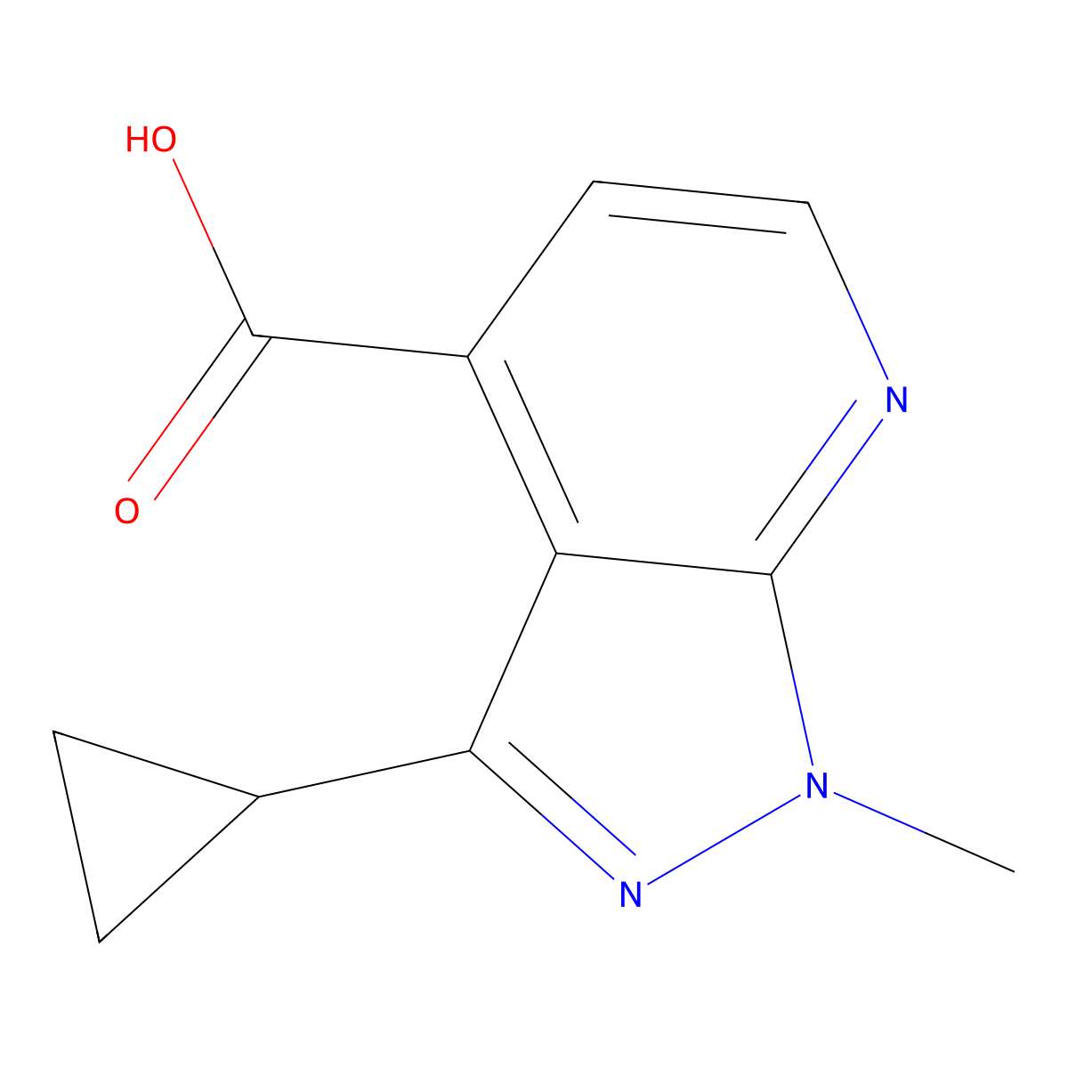 3-Cyclopropyl-1-methyl-1H-pyrazolo[3,4-b]pyridine-4-carboxylic acid molecular structure, CAS 1781983-41-2