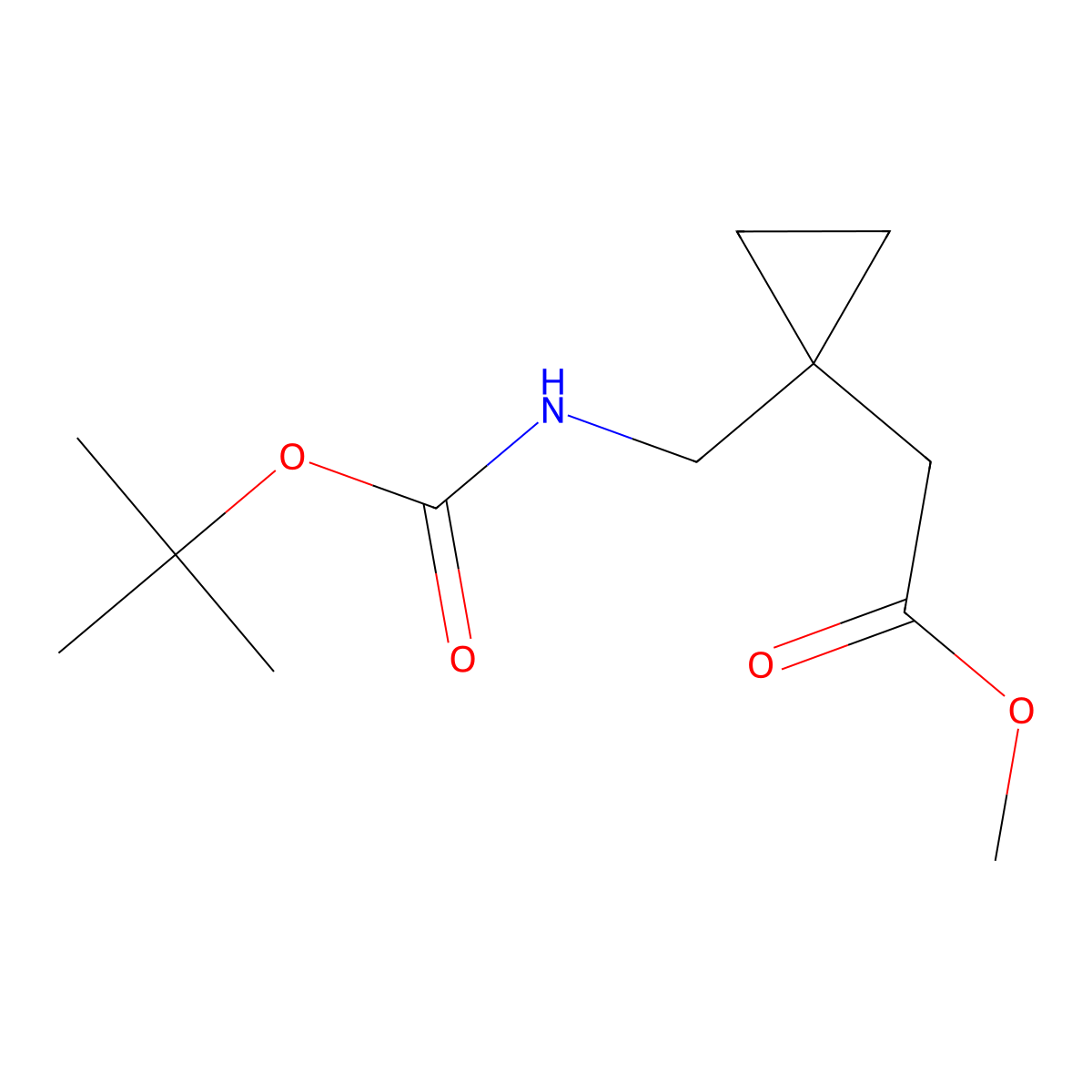 Methyl 2-(1-(((tert-butoxycarbonyl)amino)methyl)cyclopropyl)acetate molecular structure, CAS 1781992-37-7