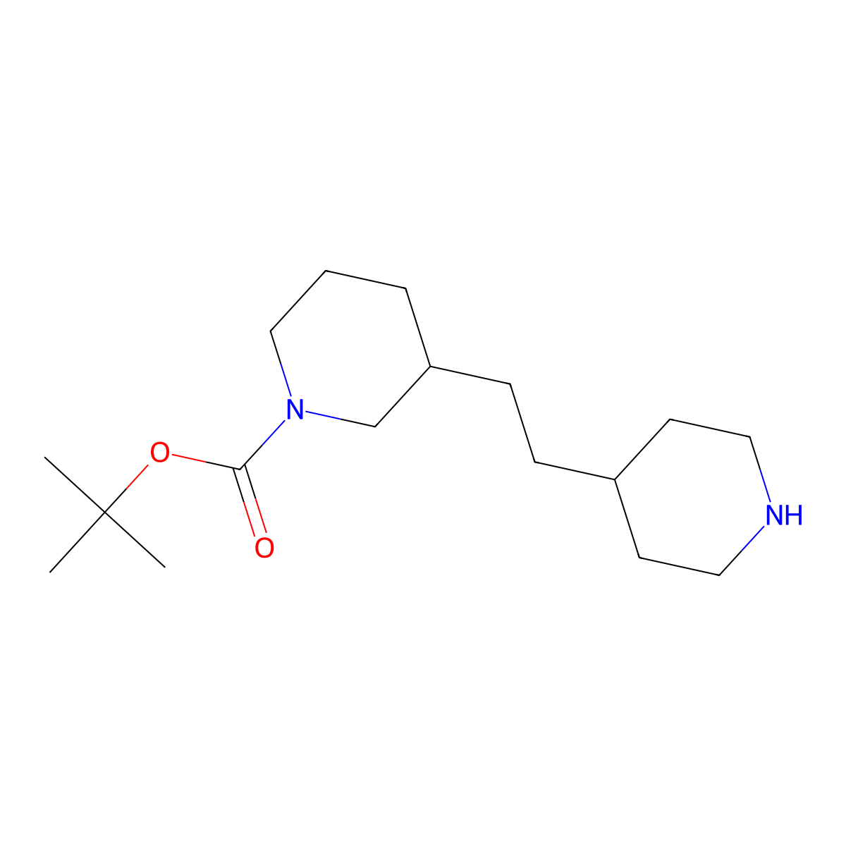 Tert-butyl 3-(2-(piperidin-4-yl)ethyl)piperidine-1-carboxylate molecular structure, CAS 1782015-60-4