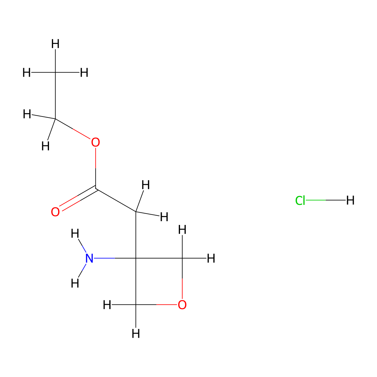 Ethyl 2-(3-aminooxetan-3-yl)acetate hydrochloride molecular structure, CAS 1782045-68-4