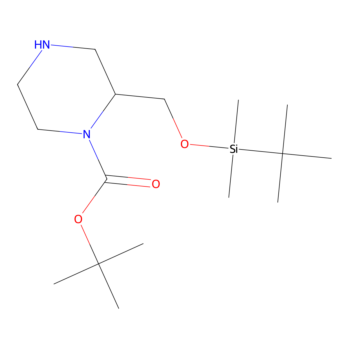 Tert-butyl 2-(((tert-butyldimethylsilyl)oxy)methyl)piperazine-1-carboxylate molecular structure, CAS 1782073-66-8