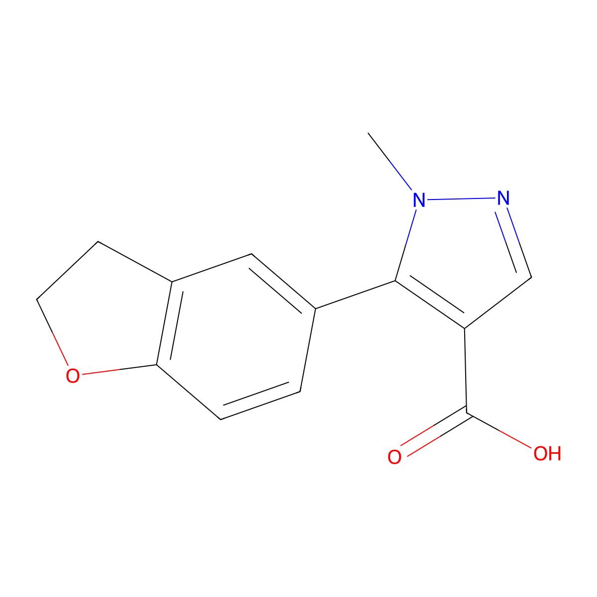 5-(2,3-dihydro-1-benzofuran-5-yl)-1-methyl-1H-pyrazole-4-carboxylic acid molecular structure, CAS 1782180-56-6