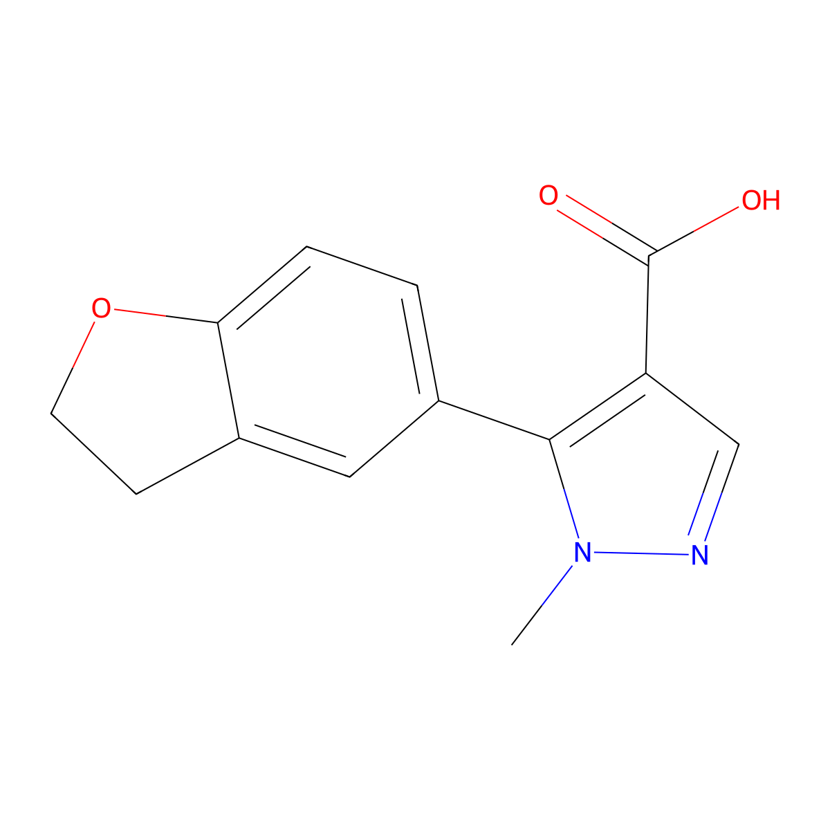 5-(2,3-dihydro-1-benzofuran-5-yl)-1-methyl-1H-pyrazole-4-carboxylic acid molecular structure, CAS 1782180-56-6
