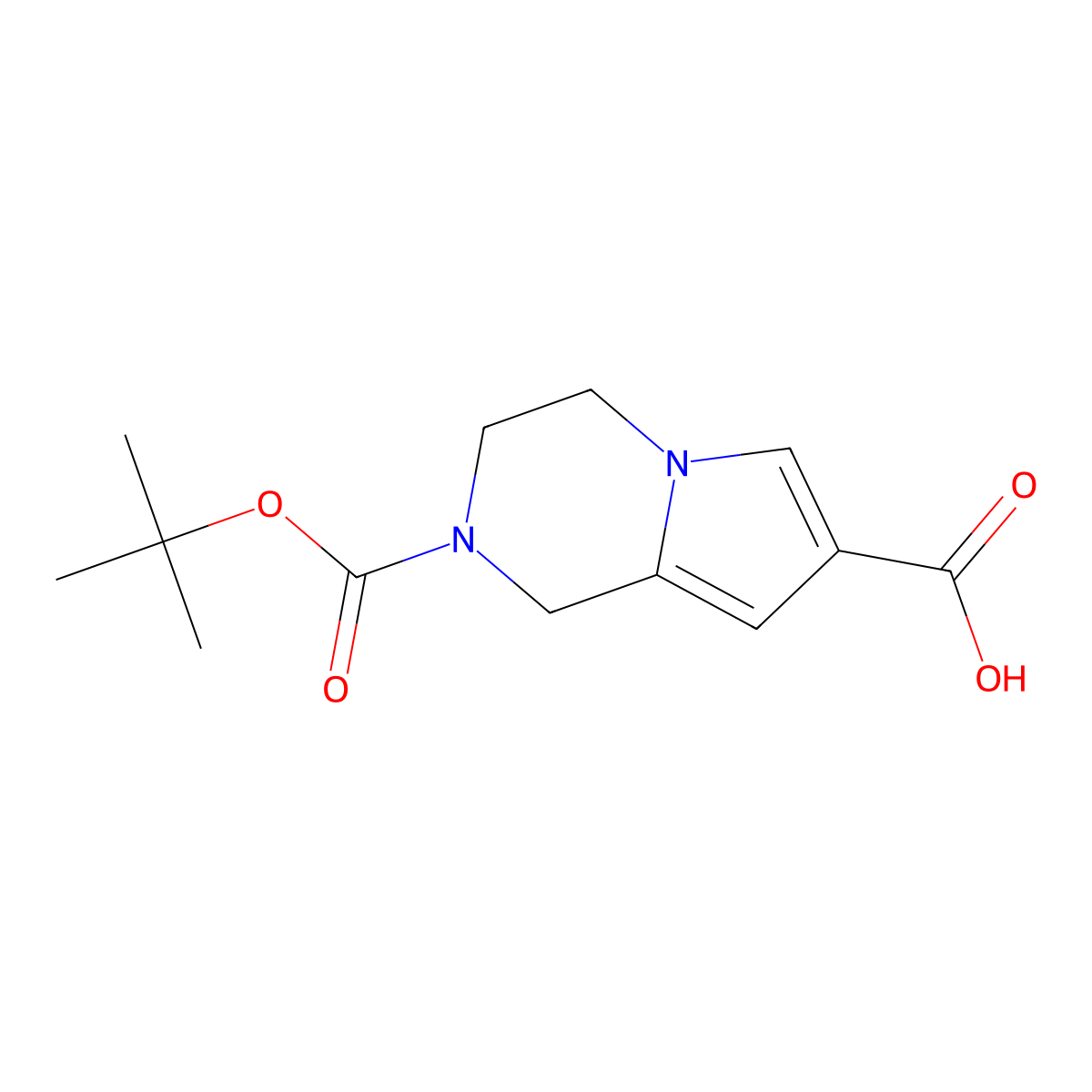2-((tert-butoxy)carbonyl)-1H,2H,3H,4H-pyrrolo(1,2-a)pyrazine-7-carboxylic acid molecular structure, CAS 1782248-68-3
