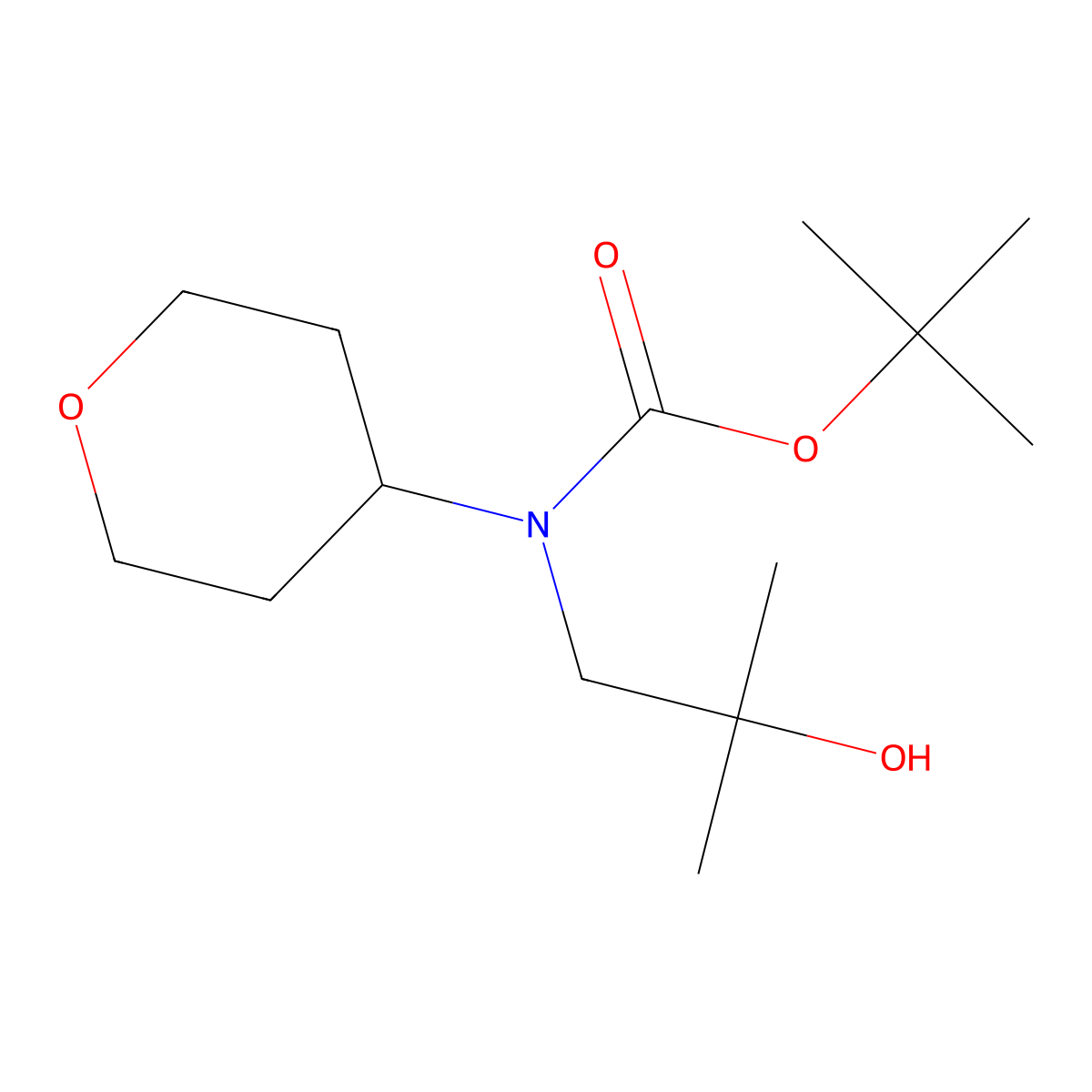 tert-butyl N-(2-hydroxy-2-methylpropyl)-N-(oxan-4-yl)carbamate molecular structure, CAS 1782255-13-3