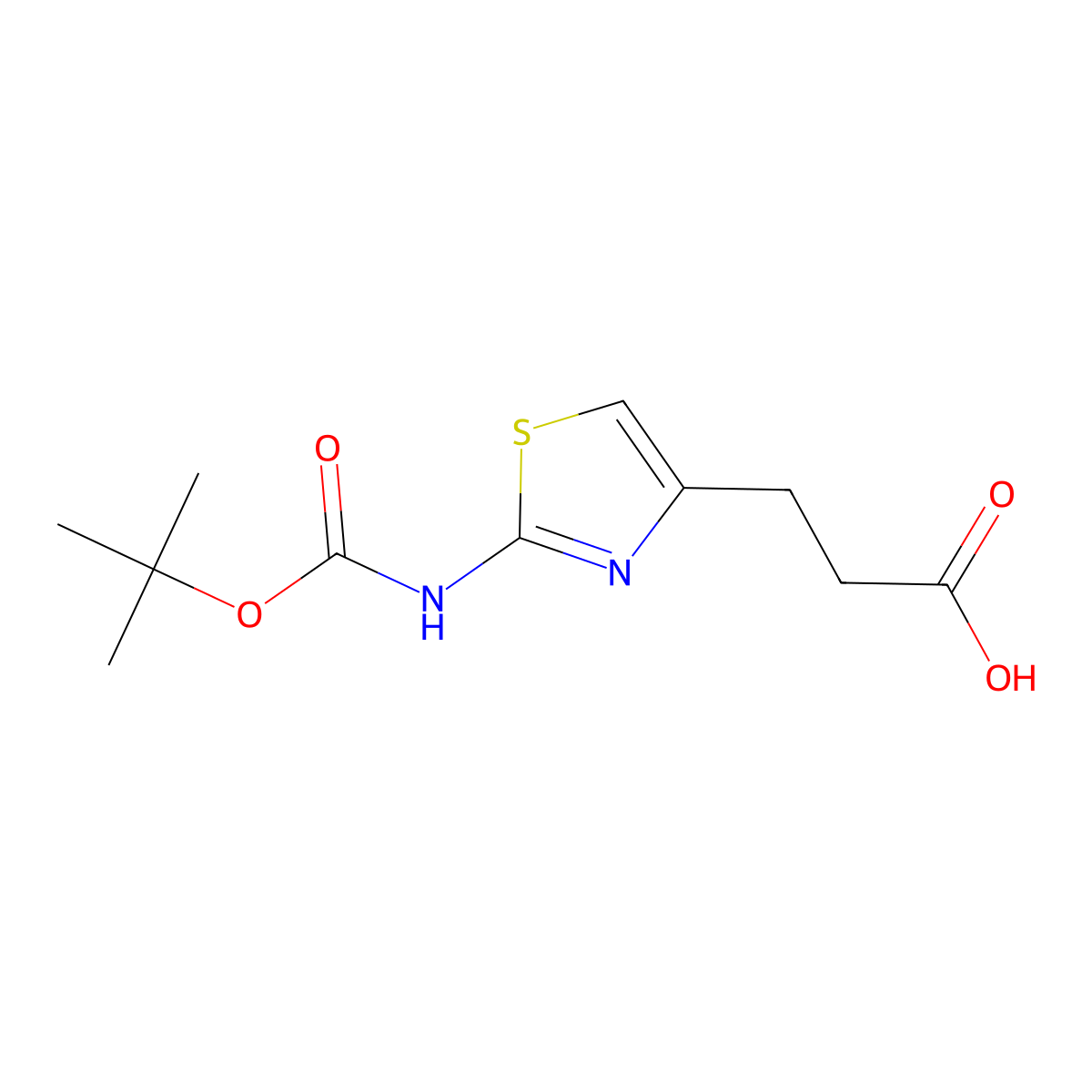 3-(2-((tert-Butoxycarbonyl)amino)thiazol-4-yl)propanoic acid molecular structure, CAS 1782282-76-1