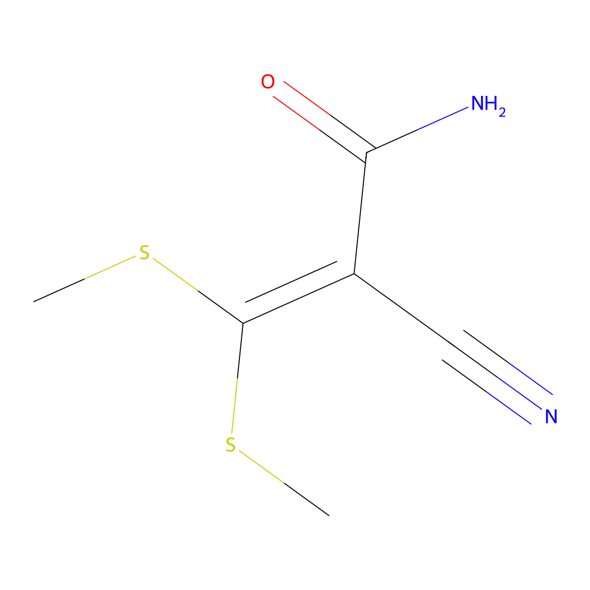 2-Cyano-3,3-bis(methylthio)acrylamide molecular structure, CAS 17823-69-7