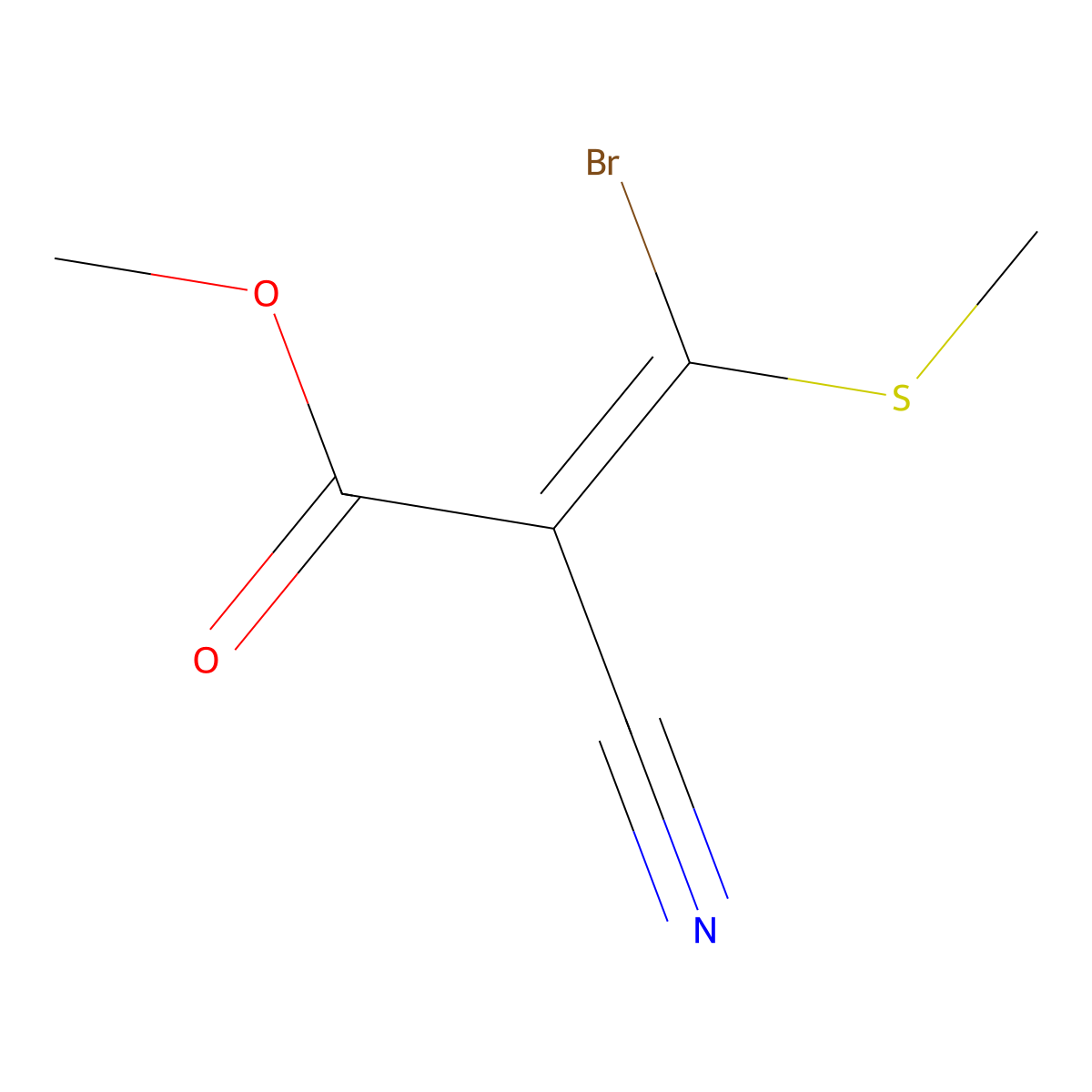 Methyl 3-bromo-2-cyano-3-(methylthio)-2-propenoate molecular structure, CAS 17823-77-7