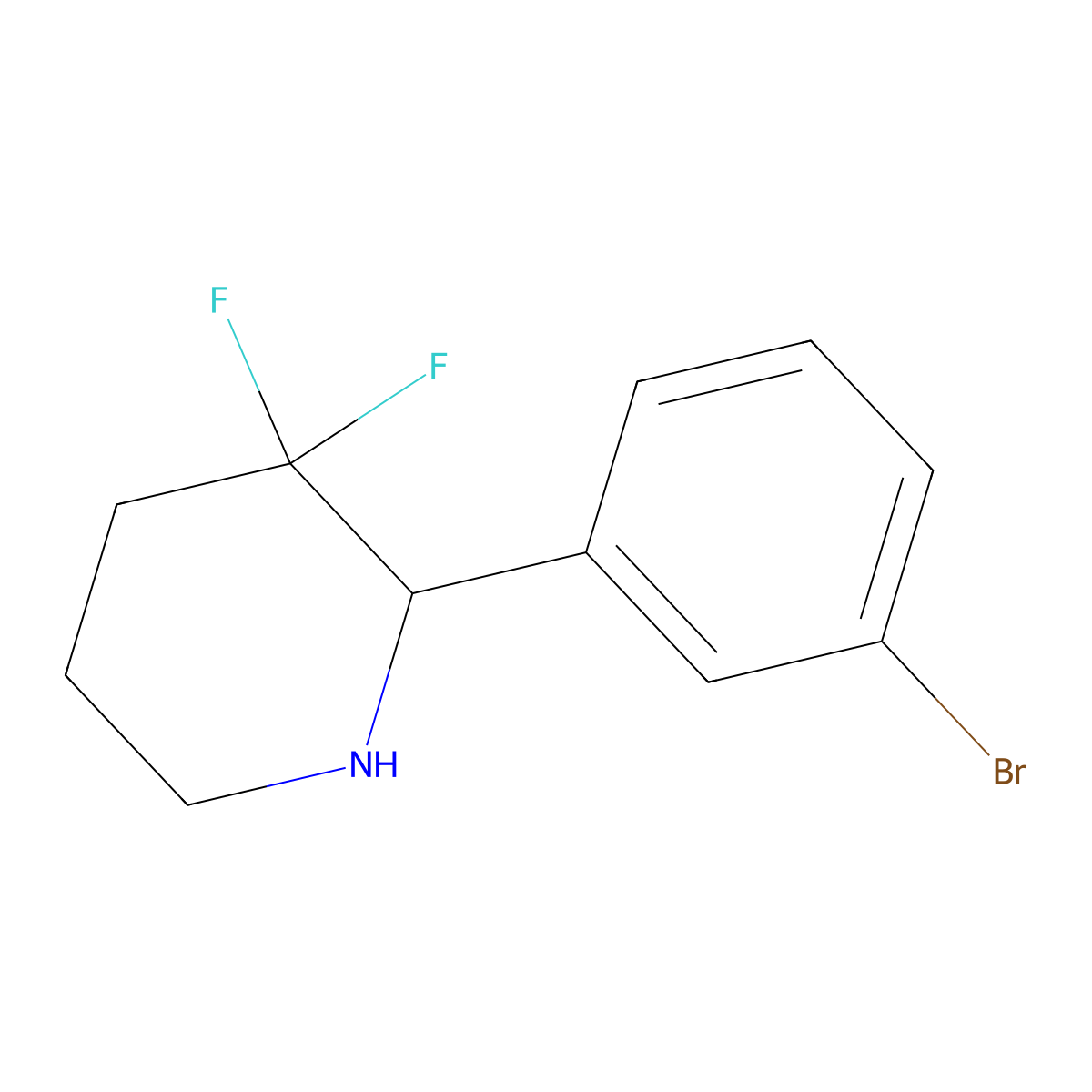 2-(3-Bromophenyl)-3,3-difluoropiperidine molecular structure, CAS 1782307-47-4