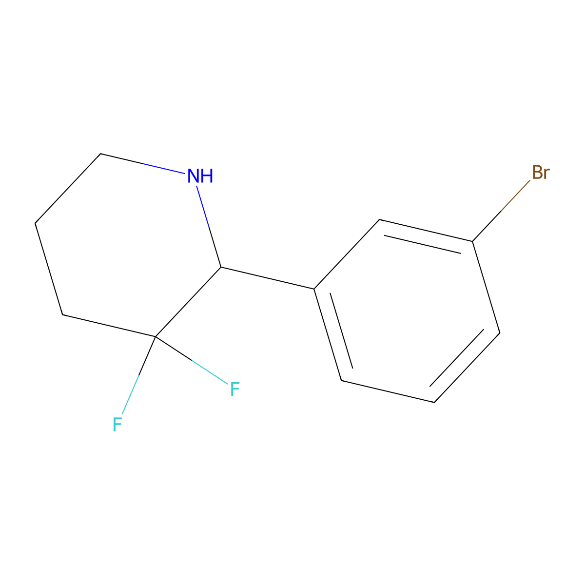 2-(3-Bromophenyl)-3,3-difluoropiperidine molecular structure, CAS 1782307-47-4