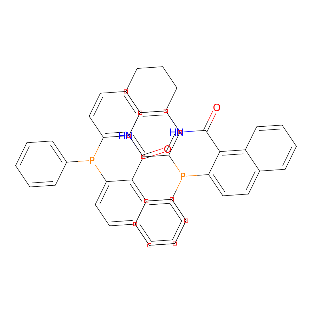 (1R,2R)-Rel-N,N'-(cyclohexane-1,2-diyl)bis(2-(diphenylphosphino)-1-naphthamide) molecular structure, CAS 178231-62-4
