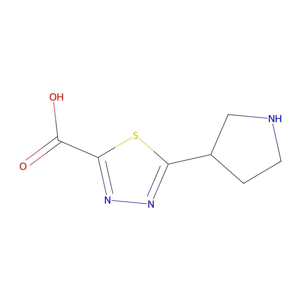 5-(Pyrrolidin-3-yl)-1,3,4-thiadiazole-2-carboxylic acid molecular structure, CAS 1782313-26-1