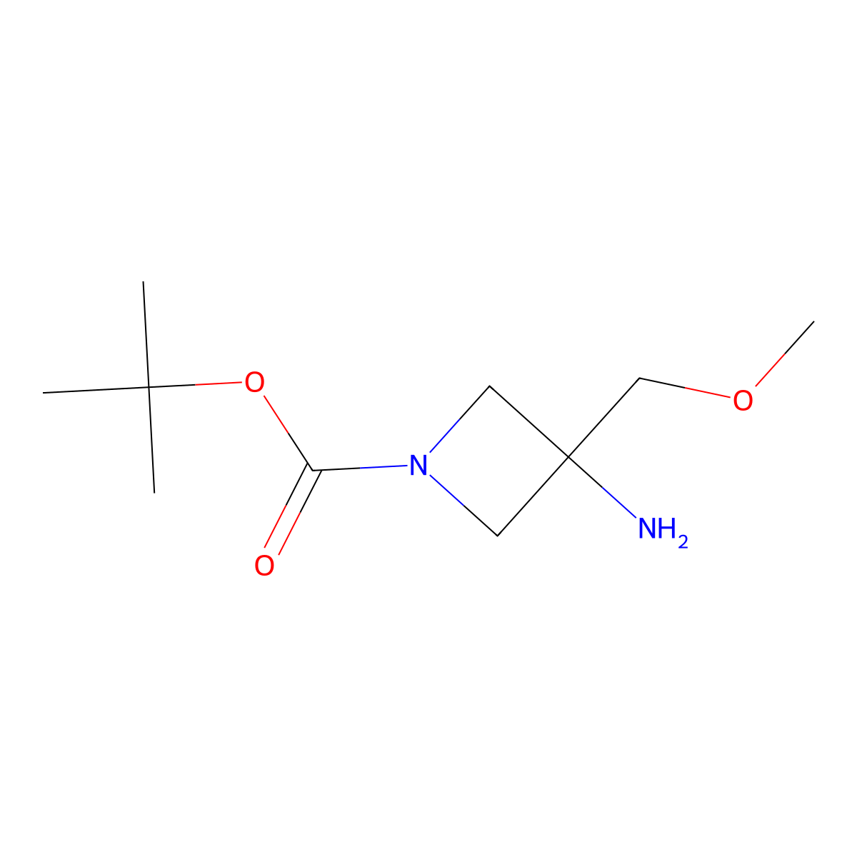 Tert-butyl 3-amino-3-(methoxymethyl)azetidine-1-carboxylate molecular structure, CAS 1782319-98-5