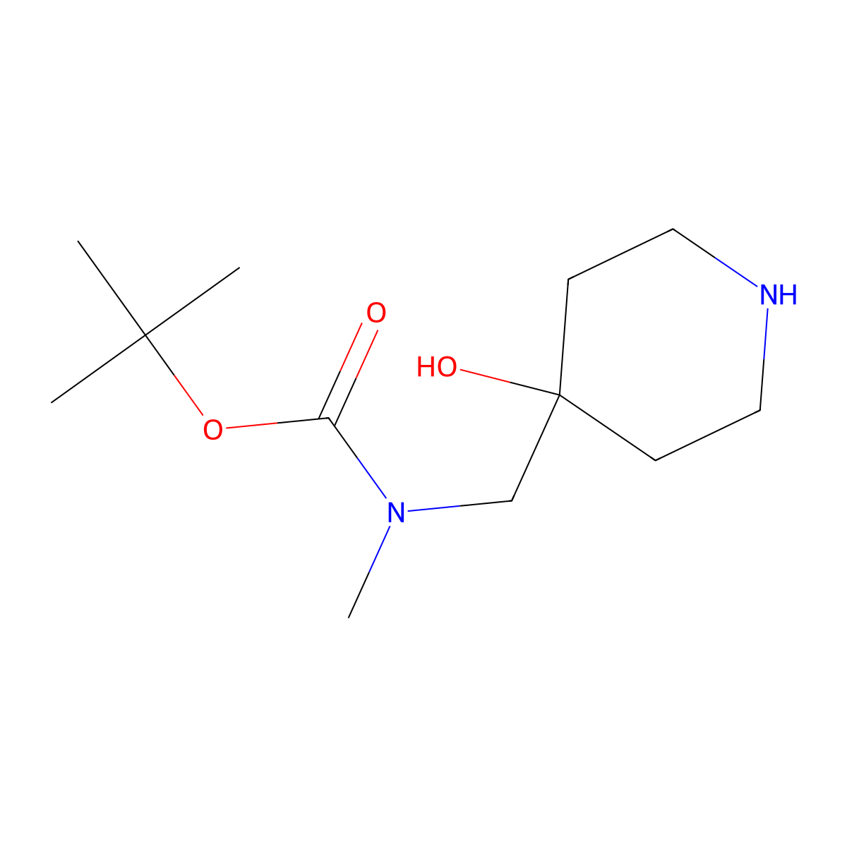 tert-butyl N-[(4-hydroxypiperidin-4-yl)methyl]-N-methylcarbamate molecular structure, CAS 1782334-13-7