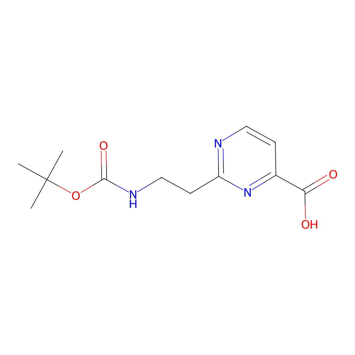 2-(2-{[(Tert-butoxy)carbonyl]amino}ethyl)pyrimidine-4-carboxylic acid molecular structure, CAS 1782356-12-0