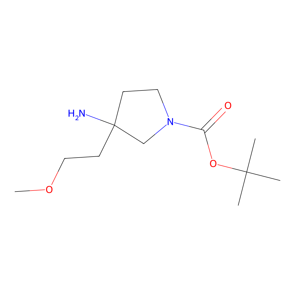 Tert-butyl 3-amino-3-(2-methoxyethyl)pyrrolidine-1-carboxylate molecular structure, CAS 1782356-44-8