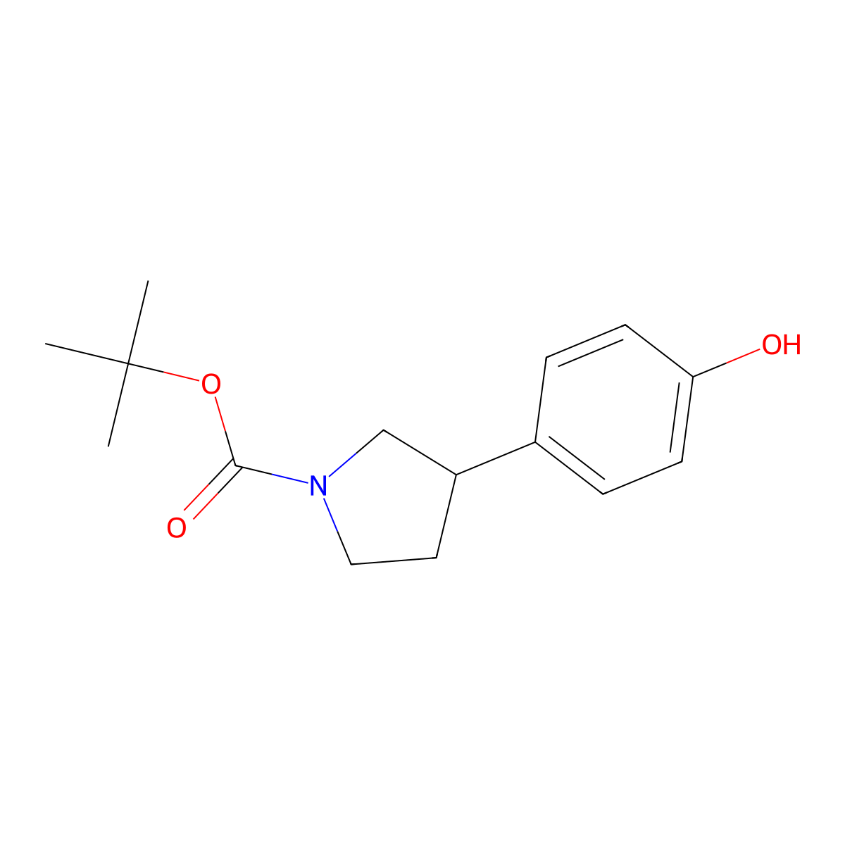 Tert-butyl 3-(4-hydroxyphenyl)pyrrolidine-1-carboxylate molecular structure, CAS 1782362-27-9