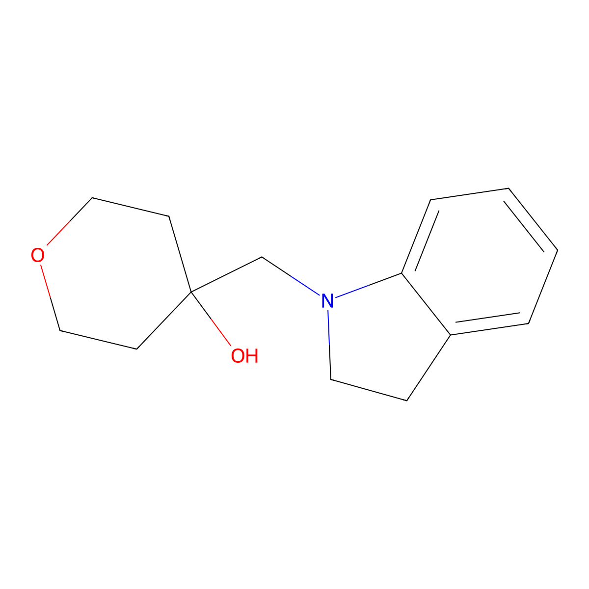 4-[(2,3-dihydro-1H-indol-1-yl)methyl]oxan-4-ol molecular structure, CAS 1782382-61-9