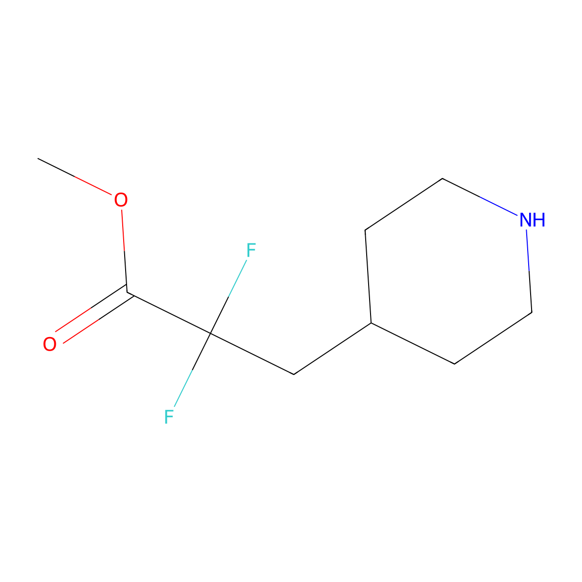 Methyl 2,2-difluoro-3-(piperidin-4-yl)propanoate molecular structure, CAS 1782400-08-1