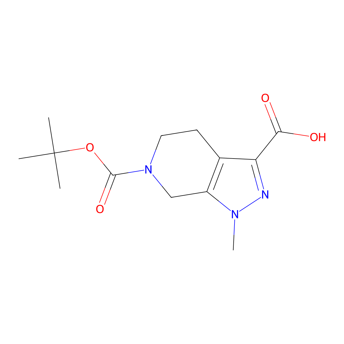 6-[(tert-butoxy)carbonyl]-1-methyl-1H,4H,5H,6H,7H-pyrazolo[3,4-c]pyridine-3-carboxylicacid molecular structure, CAS 1782425-89-1
