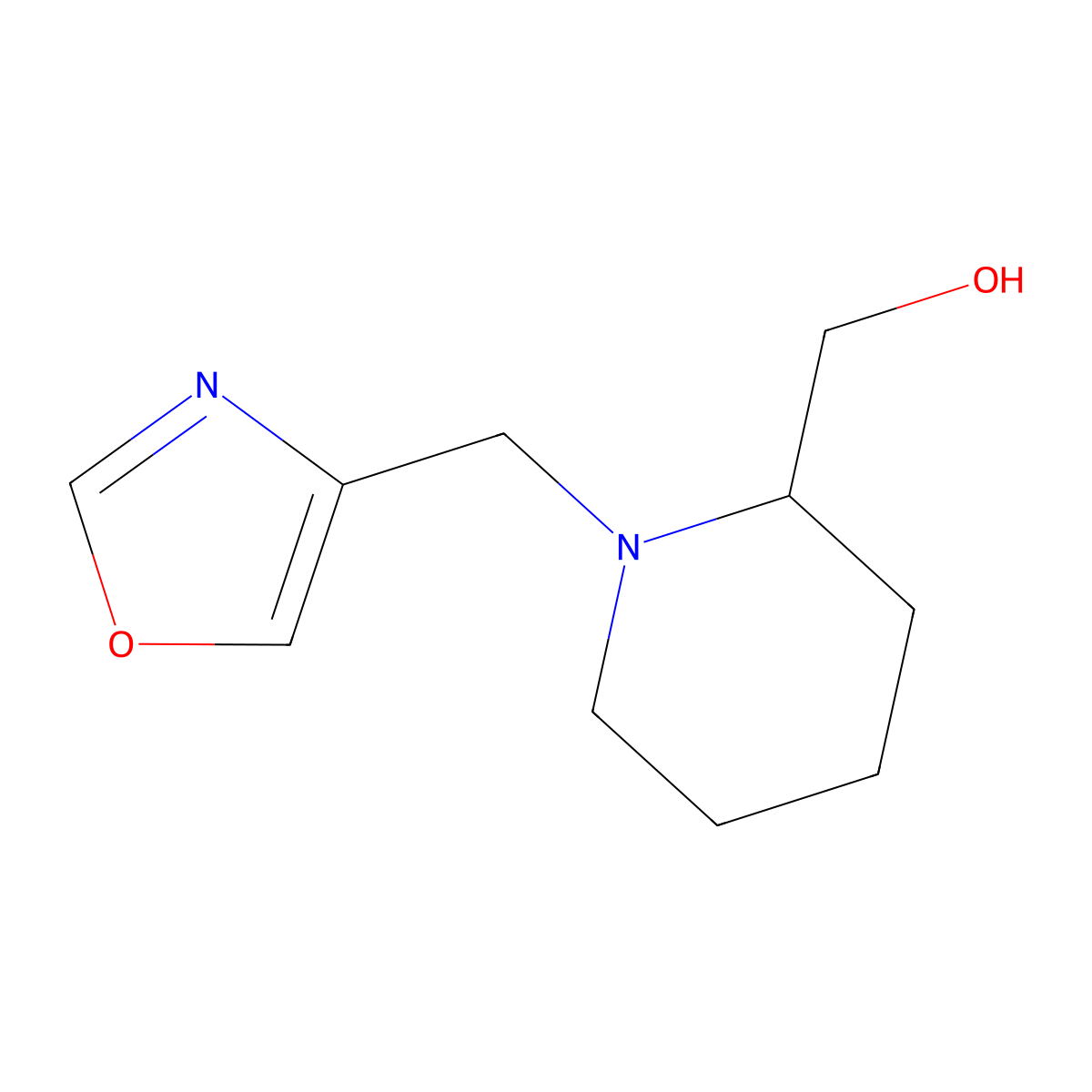 {1-[(1,3-Oxazol-4-yl)methyl]piperidin-2-yl}methanol molecular structure, CAS 1782427-10-4